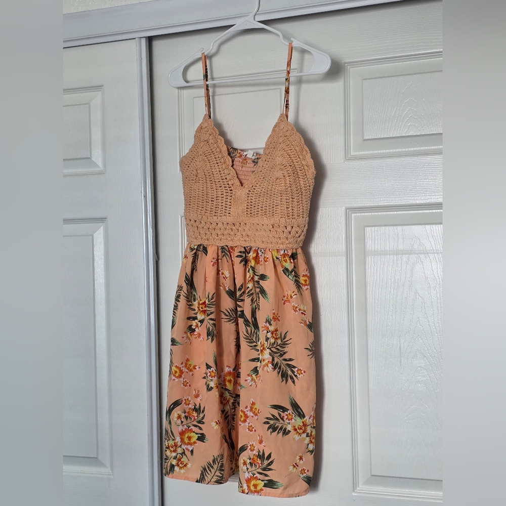 Derek Heart- Crochet/print Mini-Dress, Sz XL